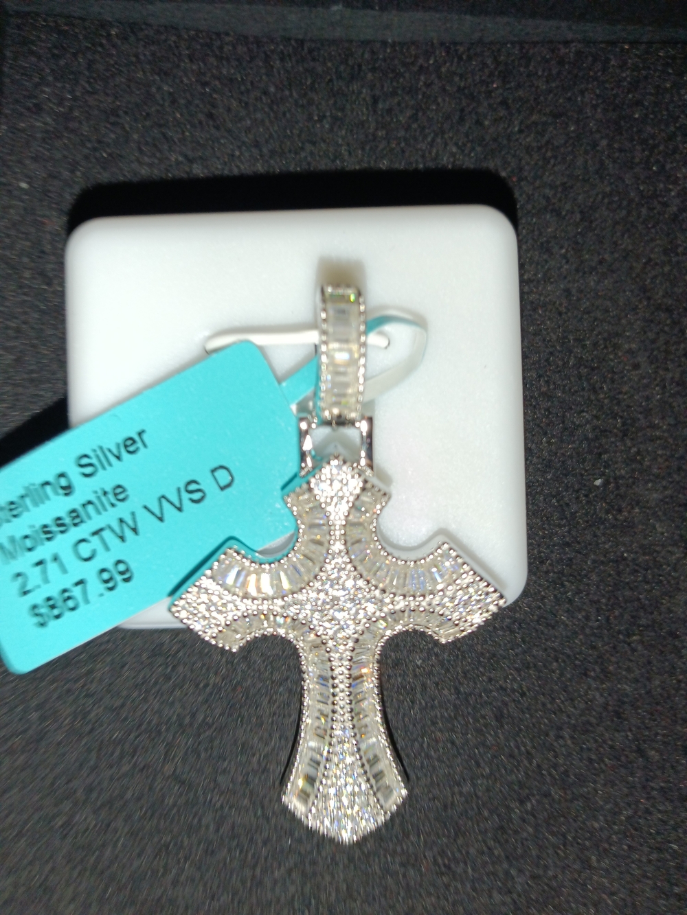 Sterling Silver Big Moissanite Cross Pendant